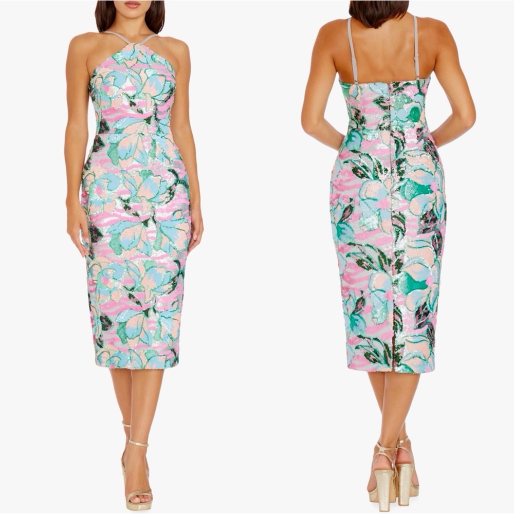 Dress The Population Summer Aidan Sequined Floral Midi-Dress Women’s Size Small